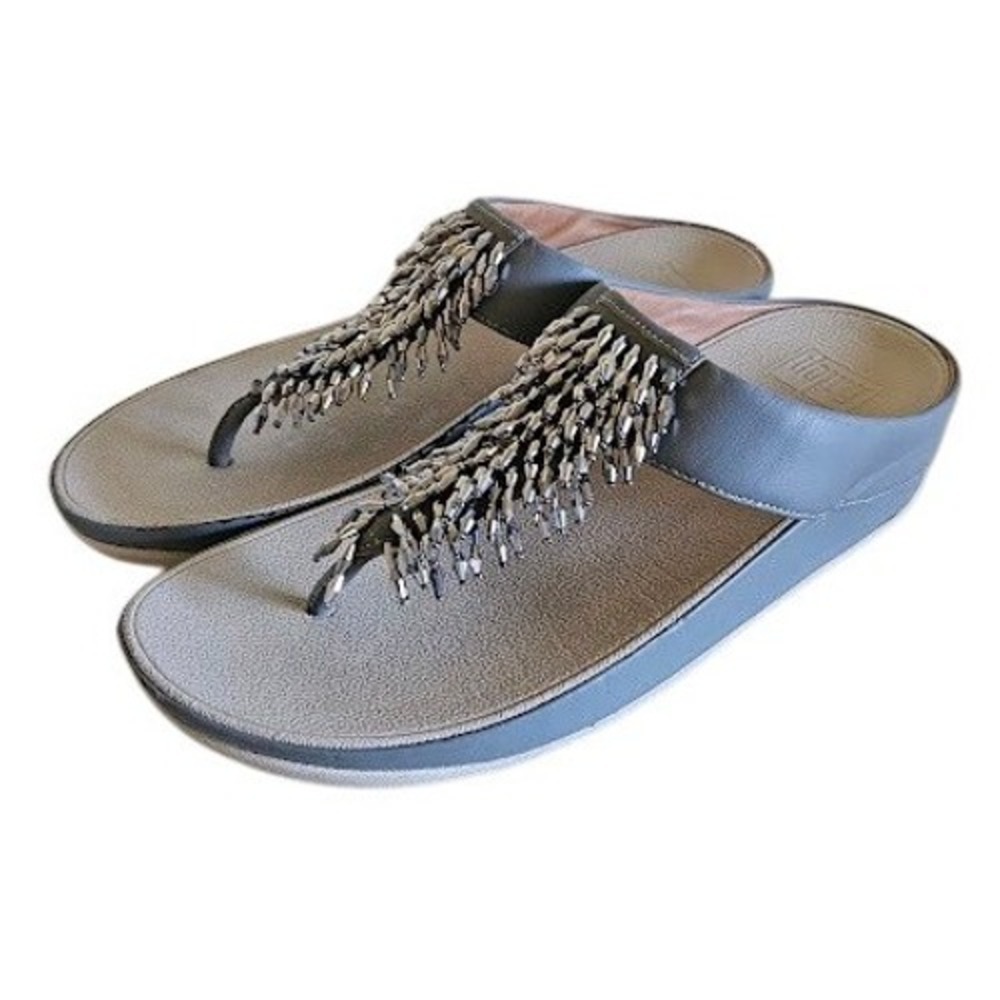 FitFlop Rumba Cha Cha Beaded Wedge Platform Sandals Women 9 Gray Wobbleboard